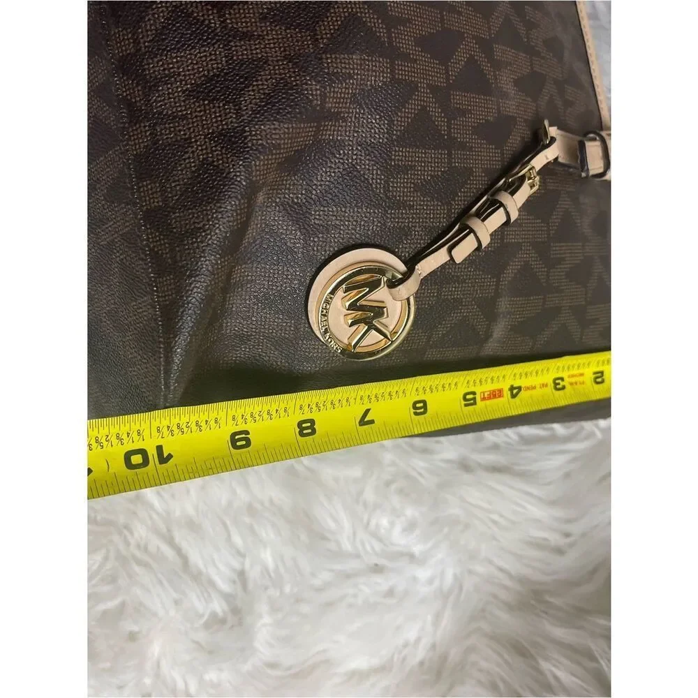 Michael Kors Brown MK Logo Tote with leather Beige Trim& straps